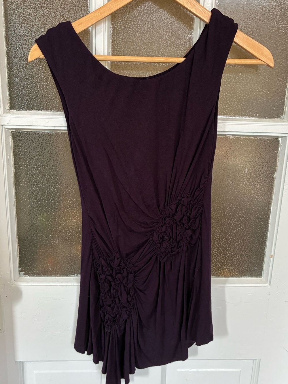 Women’s Plum Ruched Asymmetrical Tunic Top Sleeveless Draped Rosett